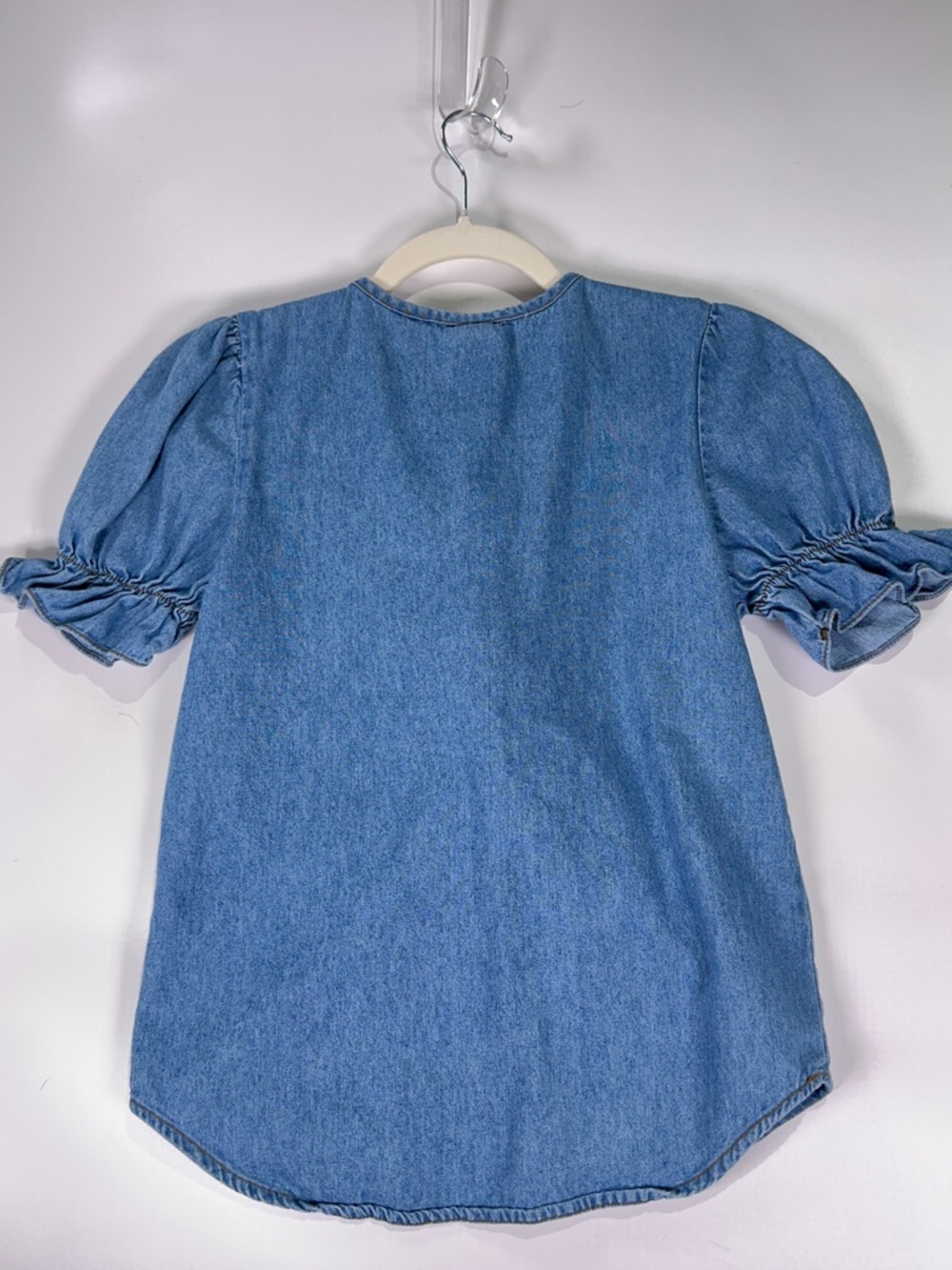Great Escape Vintage Denim Blouse Lace Up Ruffle Puff Sleeve Cotton Blue Medium - Picture 3 of 9